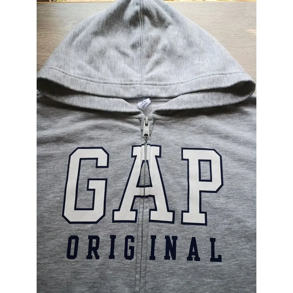 Gap Kids Original Hooded Sweatshirt Youth Sz 14/16 Grey Zip Front Long Sleeve